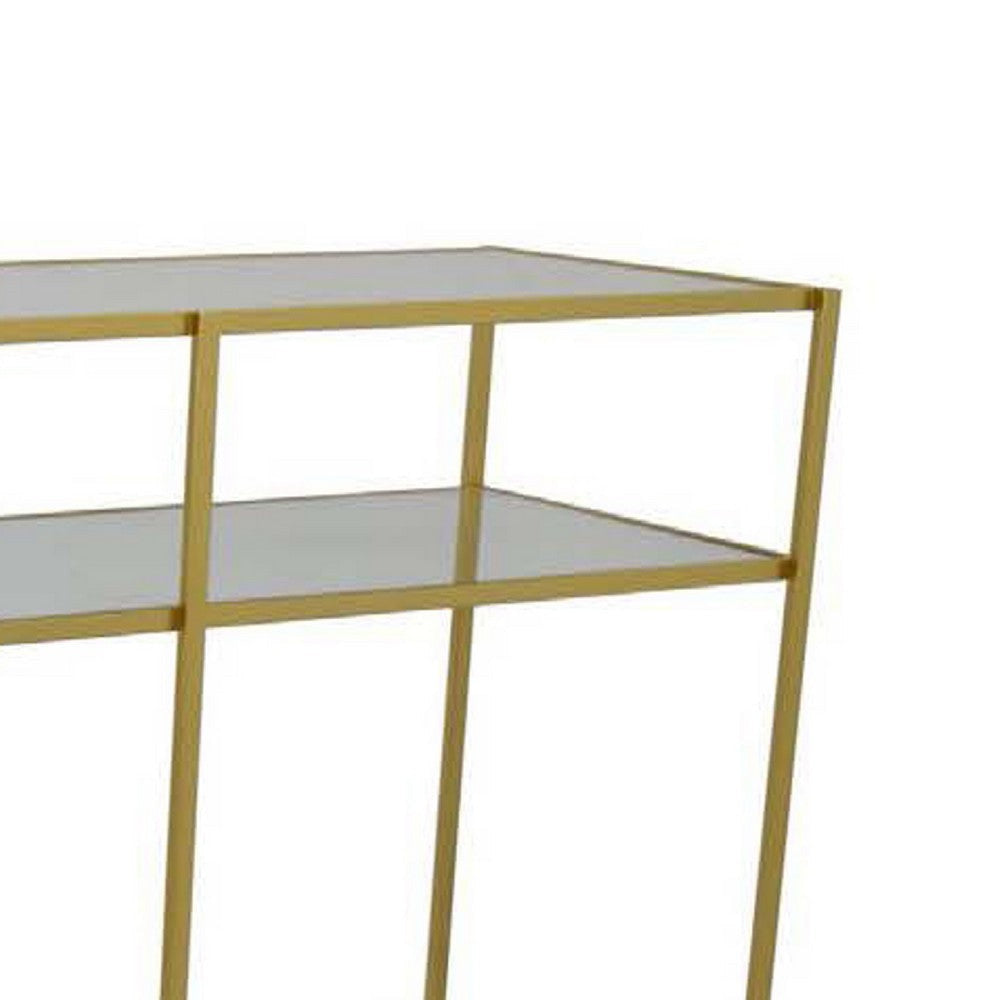 Woly Plant Stand Rack | 2 Glass Shelves | 59’’ Industrial Gold Metal
