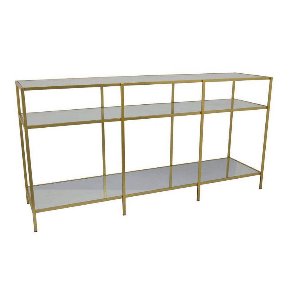 Woly Plant Stand Rack | 2 Glass Shelves | 59" Industrial Gold Metal