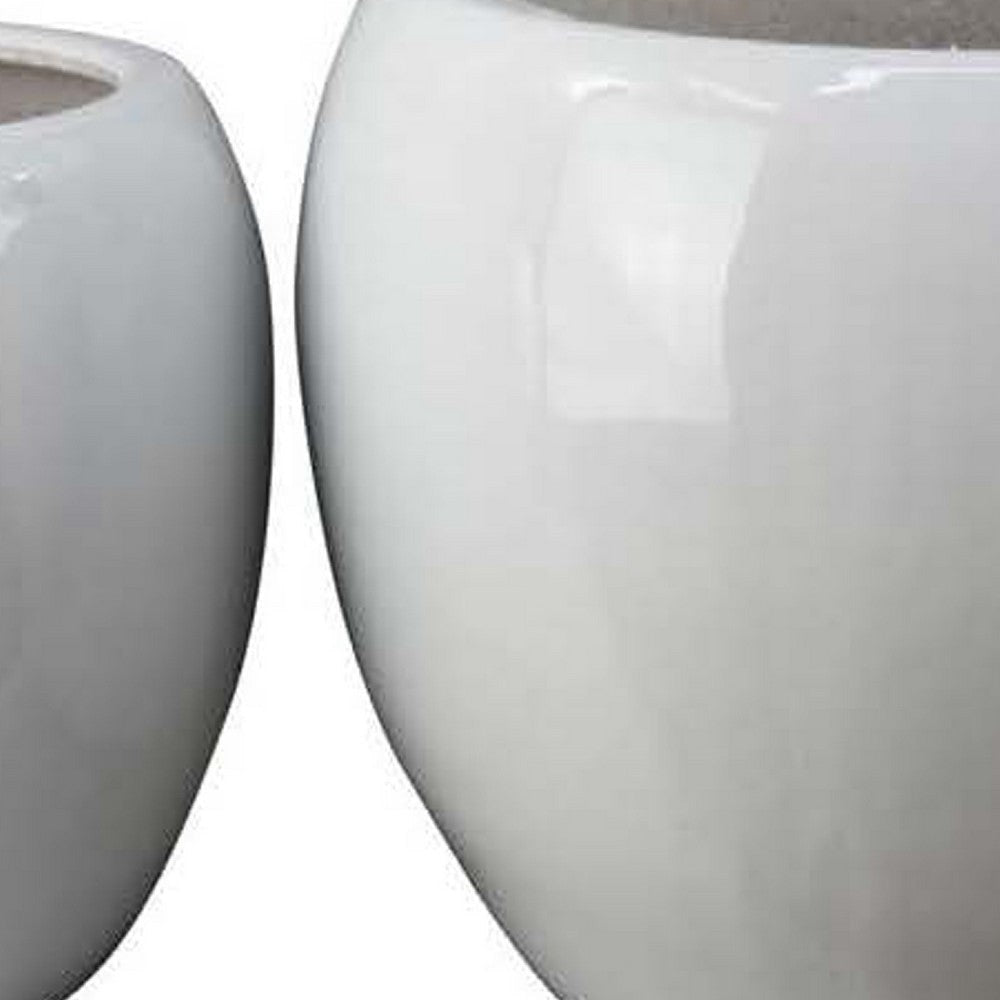 Womy Wide Decorative Planters Set of 2 | Glossy White Ceramic 14 20’’ BM334942