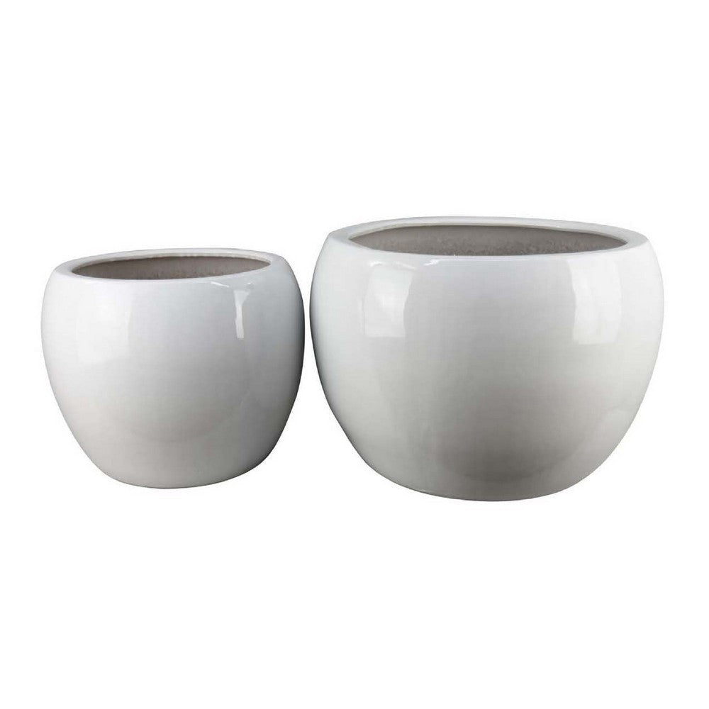 Womy Wide Decorative Planters Set of 2 | Glossy White Ceramic 14, 20"