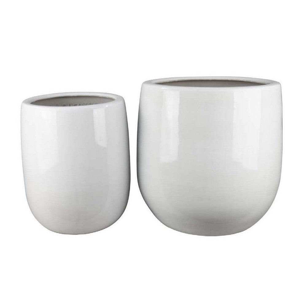 Womy Tall Decorative Planters Set of 2 | Glossy White Ceramic 18, 30"
