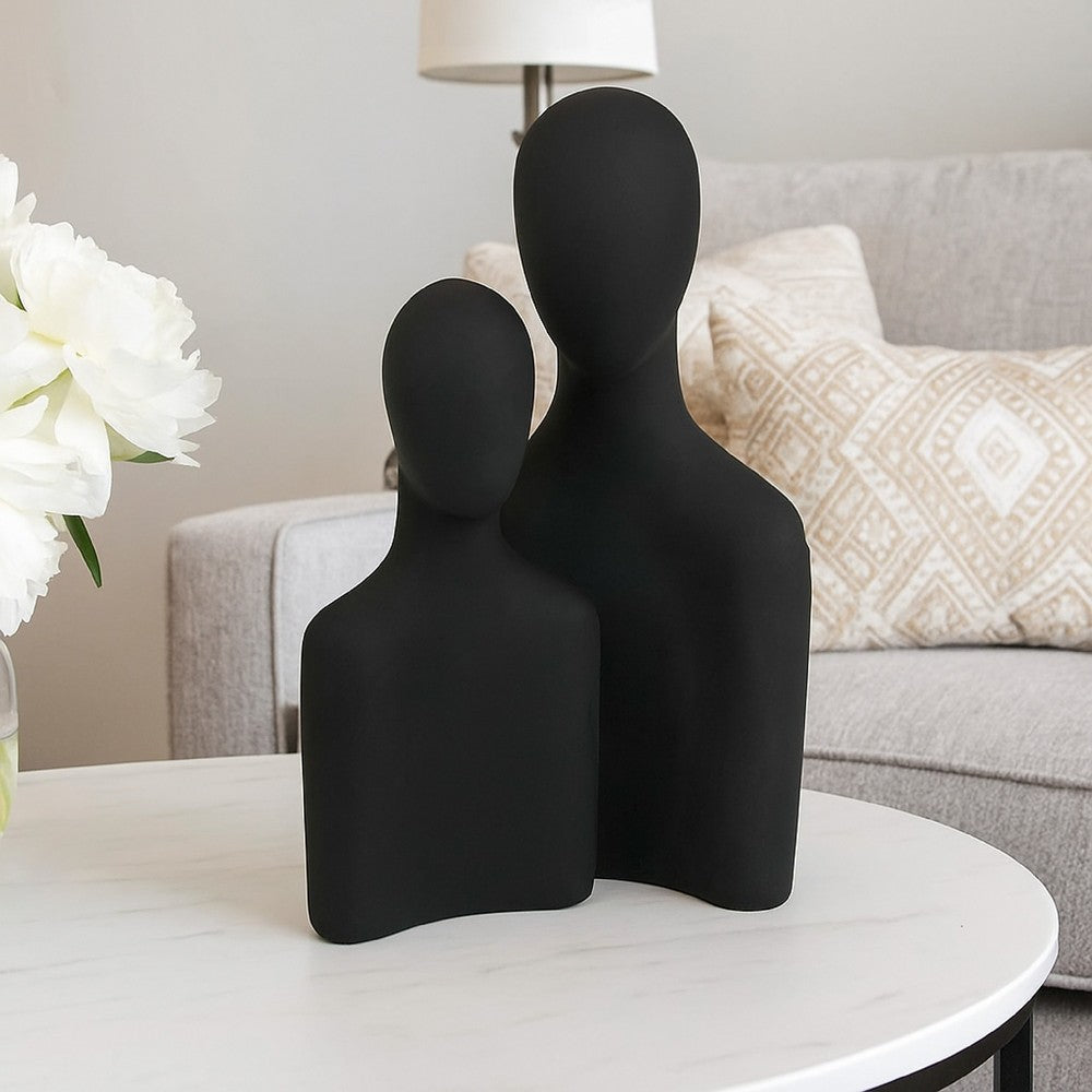 Nito Decorative Figurine | 2 Bust Silhouettes | 17" Black Resin Body