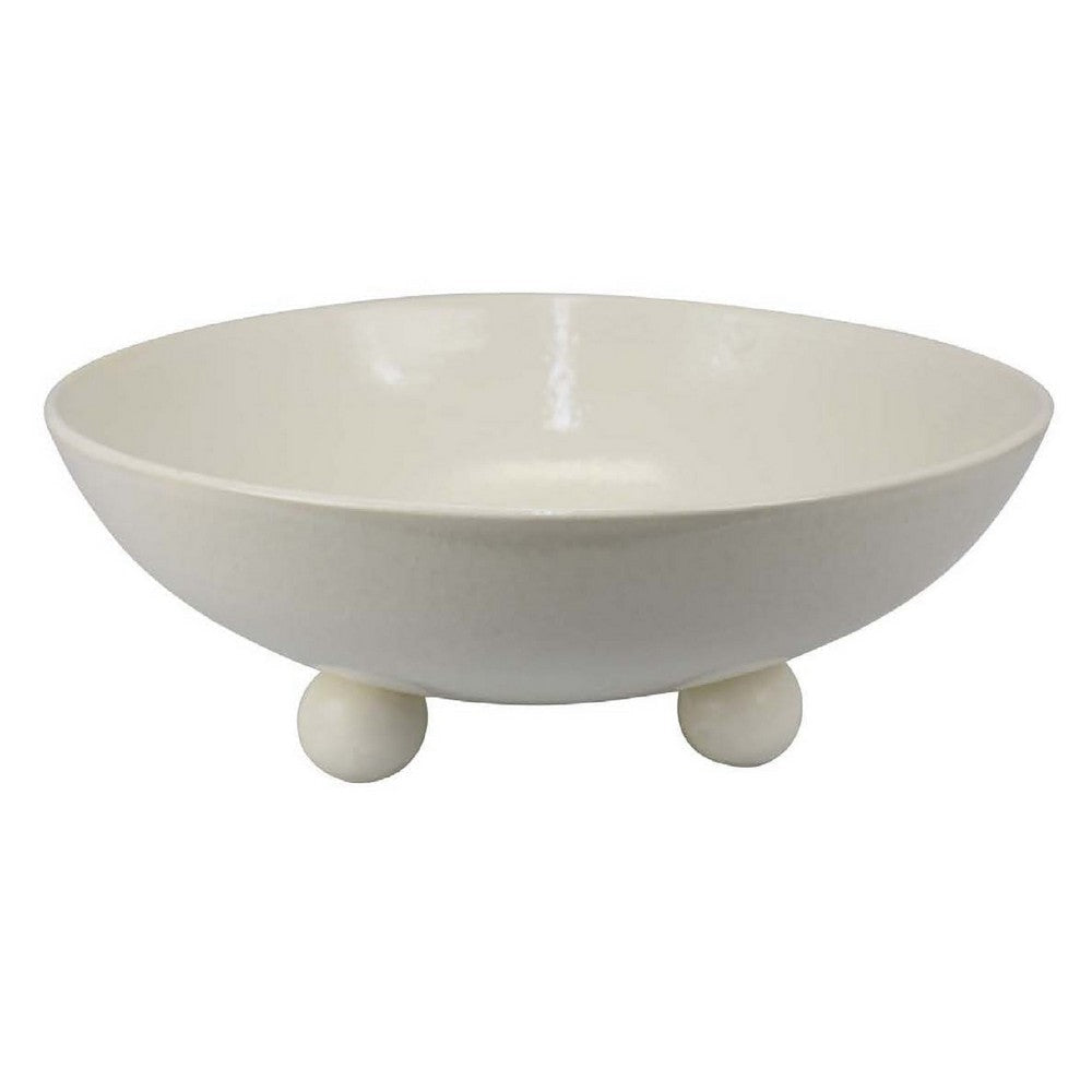 15’’ Decorative Bowl for Accessories | Off White Ceramic | 3 Feet BM334947