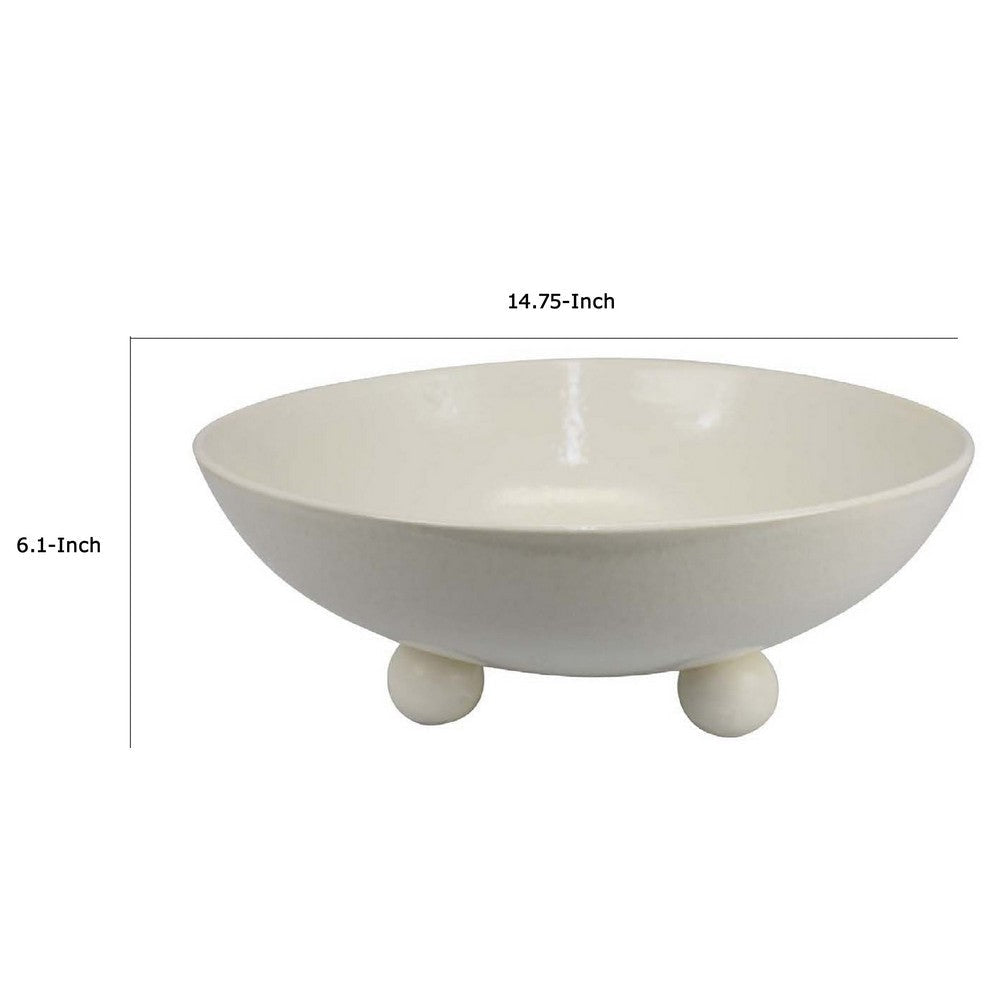 15’’ Decorative Bowl for Accessories | Off White Ceramic | 3 Feet BM334947