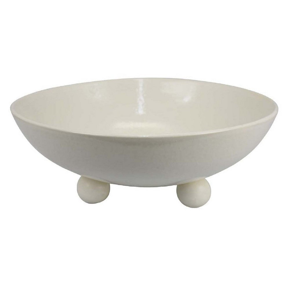 15" Decorative Bowl for Accessories | Off White Ceramic | 3 Feet
