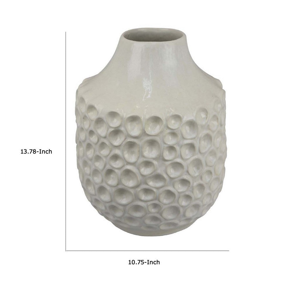 Nian Accent Vase | Off White Ceramic Raised Dimple Texture | 14’’ BM334948