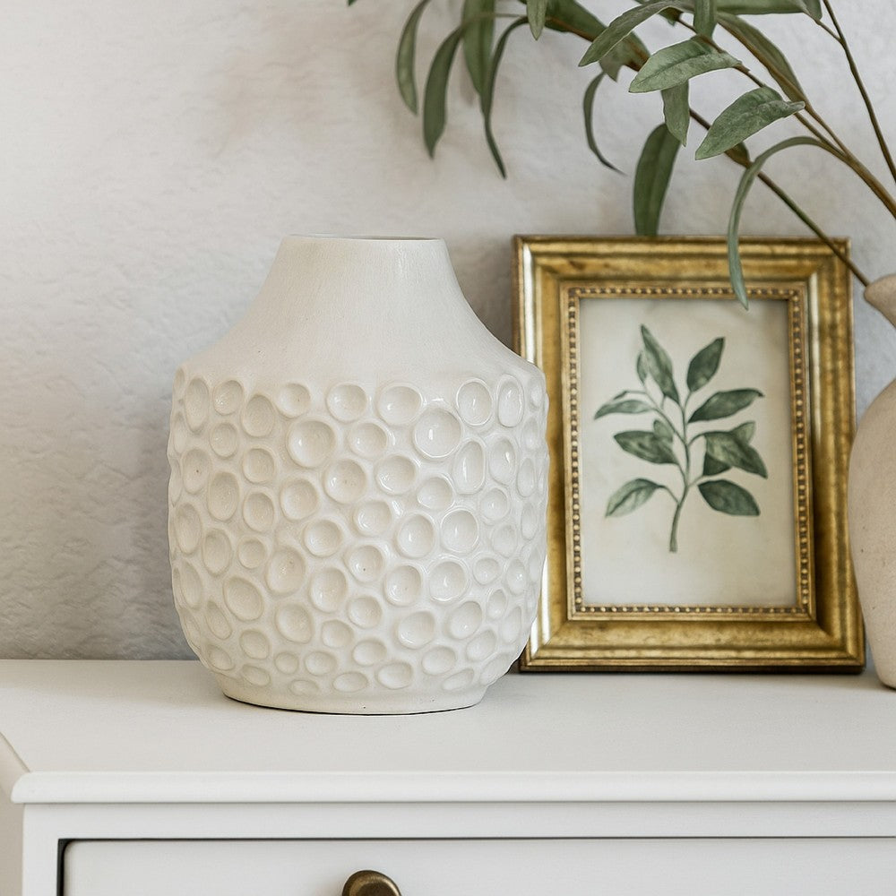 Nian Accent Vase | Off White Ceramic Raised Dimple Texture | 14"