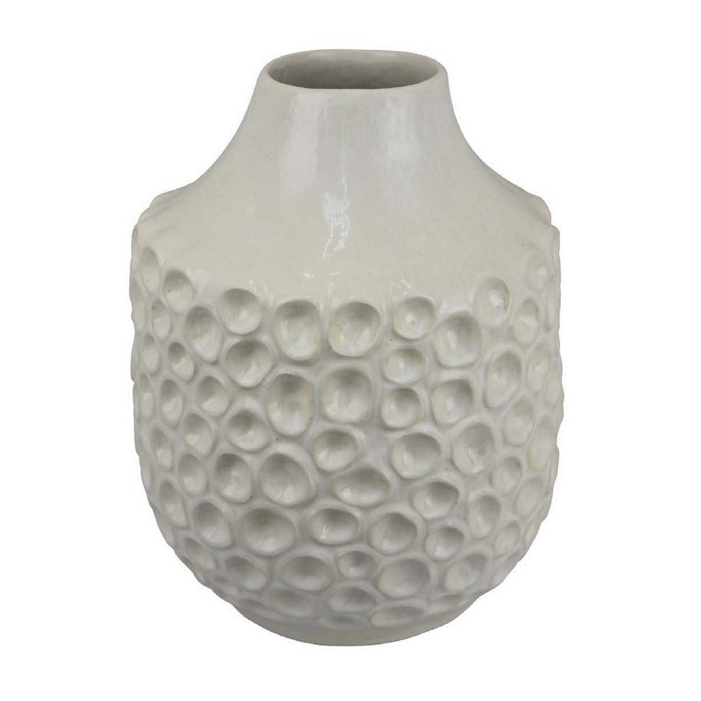 Nian Accent Vase | Off White Ceramic Raised Dimple Texture | 14"