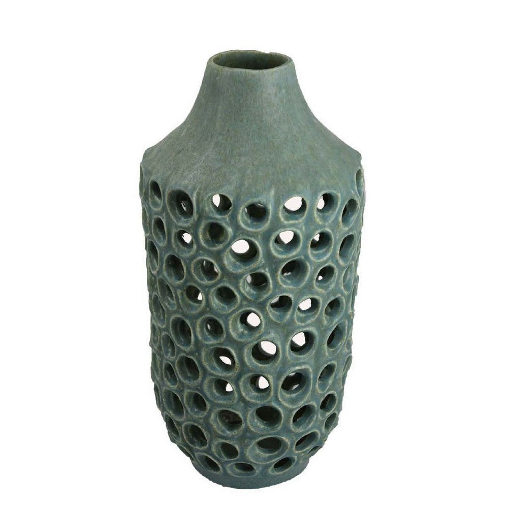Nian Accent Vase | Green Ceramic | Perforated Rounded Holes | 16"