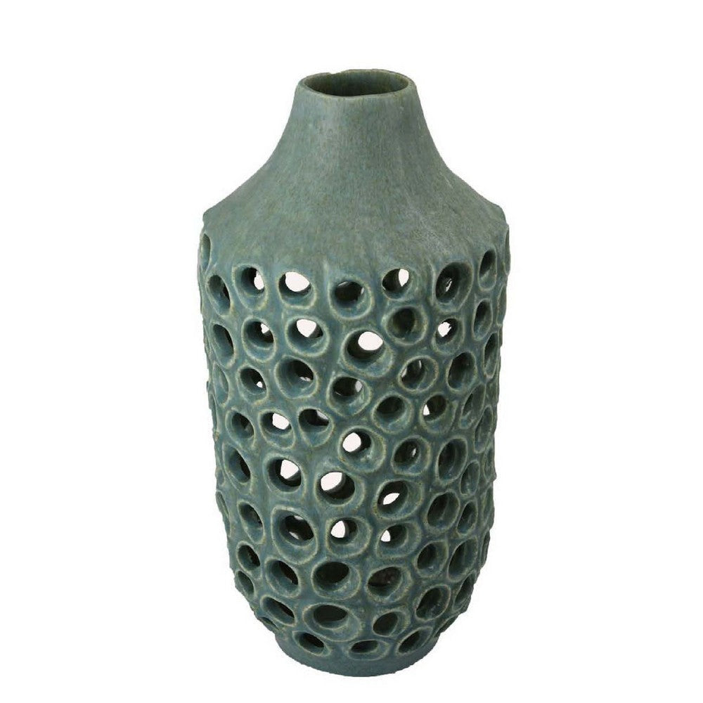 Nian Accent Vase | Green Ceramic | Perforated Rounded Holes | 16’’ BM334951
