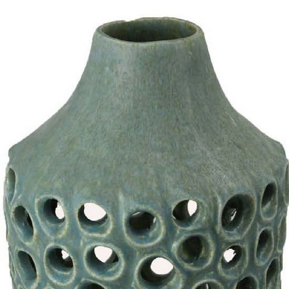 Nian Accent Vase | Green Ceramic | Perforated Rounded Holes | 16’’ BM334951