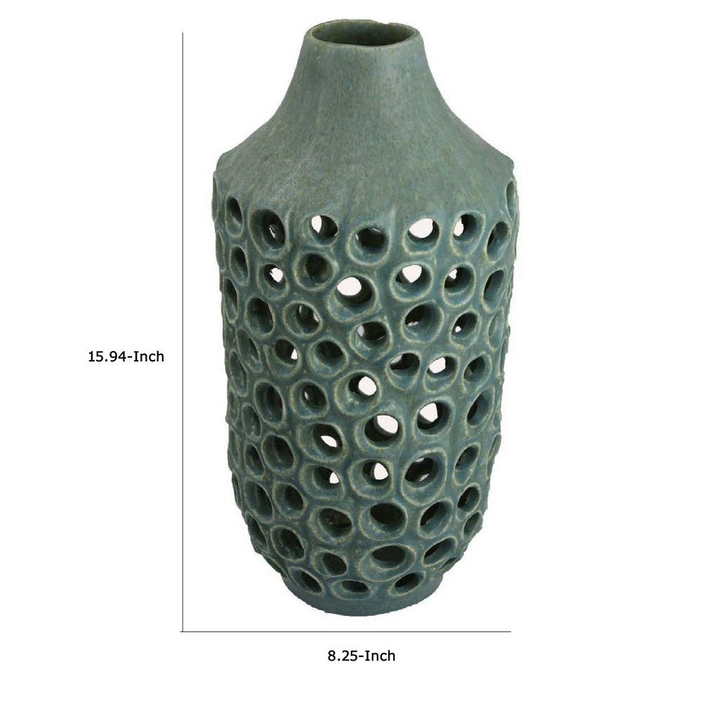 Nian Accent Vase | Green Ceramic | Perforated Rounded Holes | 16’’ BM334951