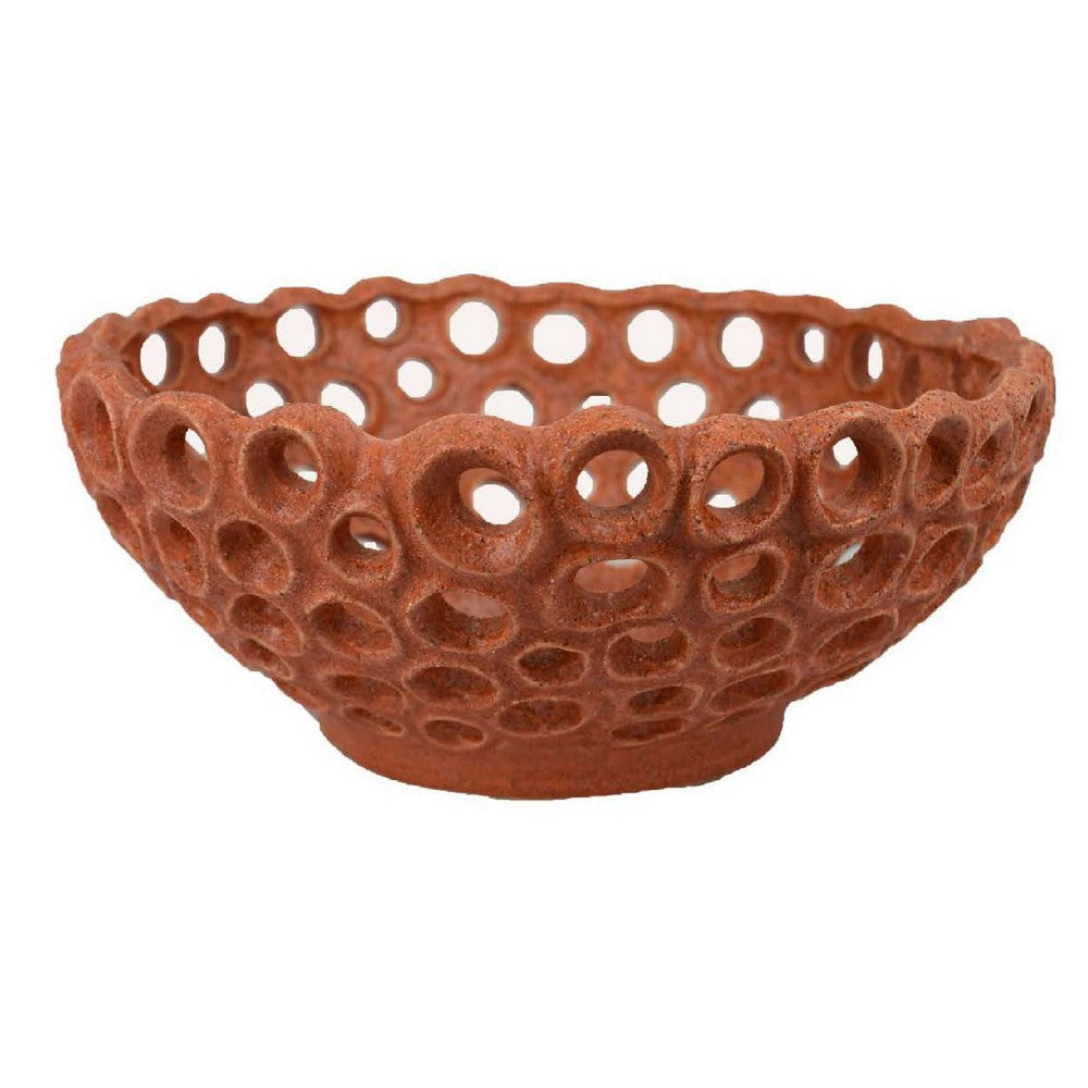 Nian Decorative Bowl | Earthy Brown Ceramic | Perforated Holes | 13’’