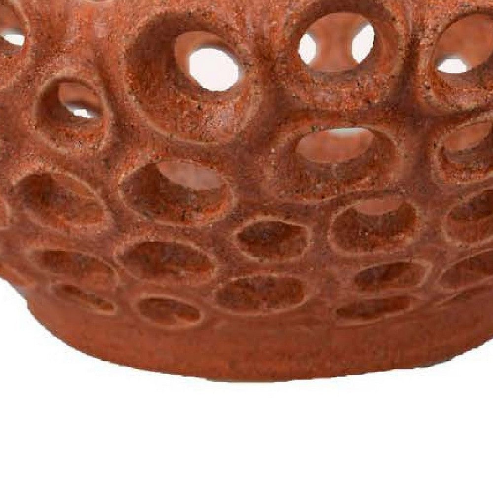 Nian Decorative Bowl | Earthy Brown Ceramic | Perforated Holes | 13’’