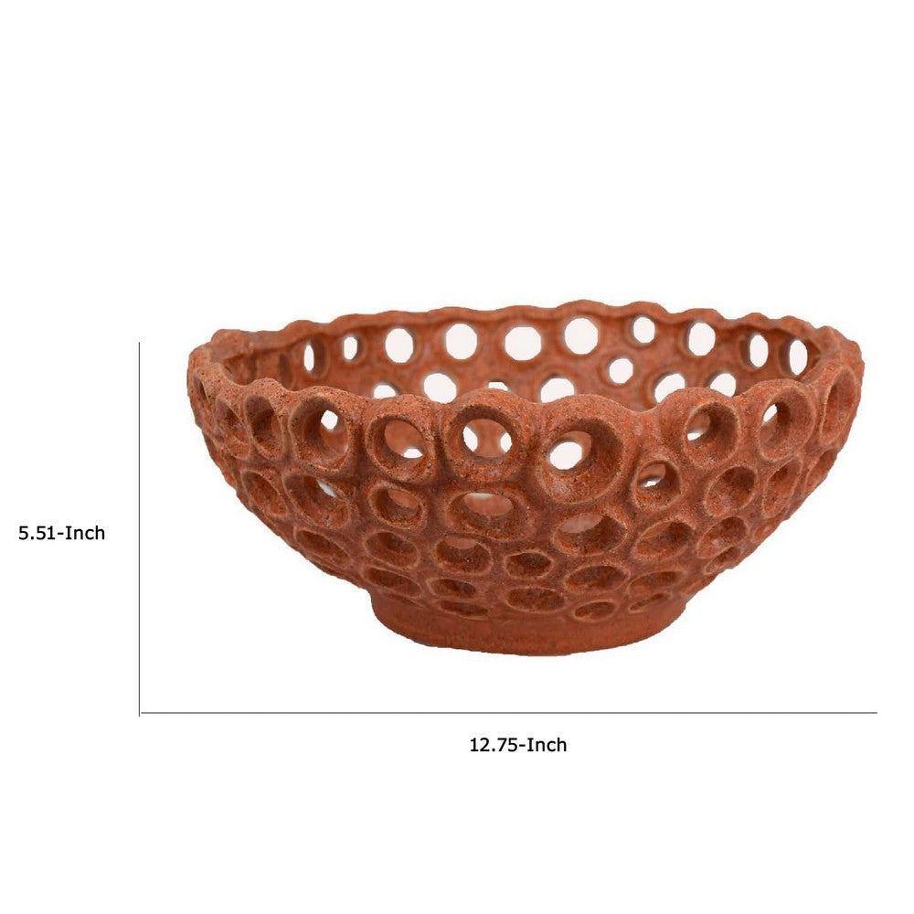 Nian Decorative Bowl | Earthy Brown Ceramic | Perforated Holes | 13’’