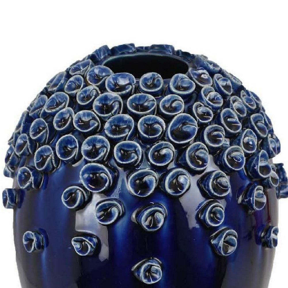 Decorative Vase | Glossy Deep Blue Ceramic | Coral Design | 15’’ BM334955