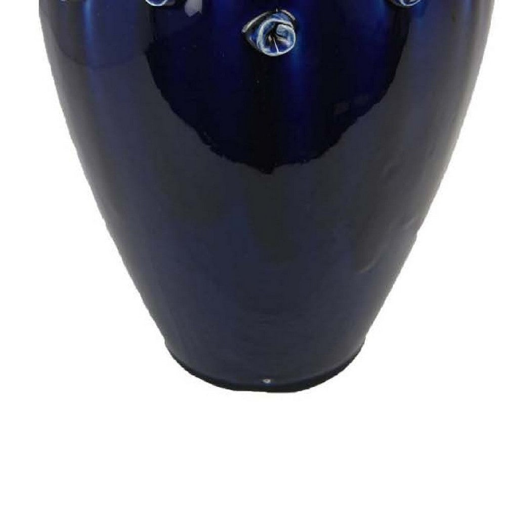 Decorative Vase | Glossy Deep Blue Ceramic | Coral Design | 15’’ BM334955