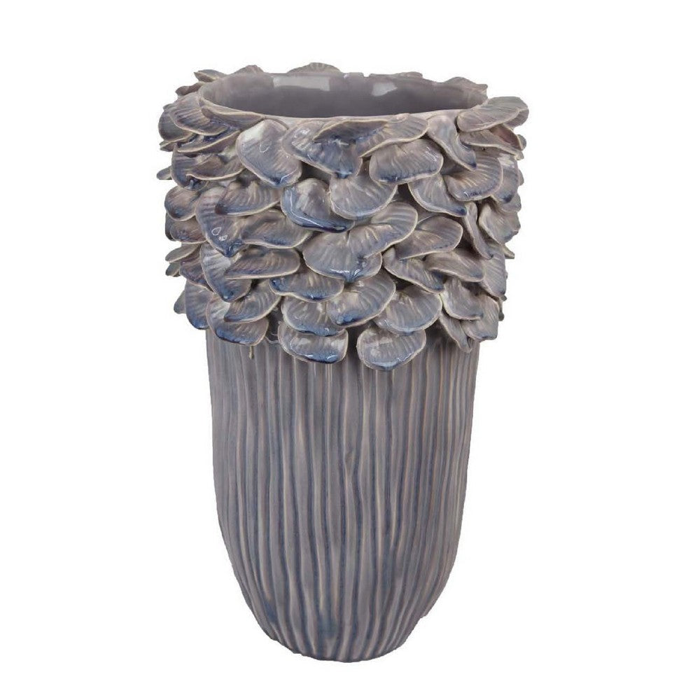 Kiana Decorative Vase | Gray Ceramic Flared Scales Rim Accent | 16’’ BM334956