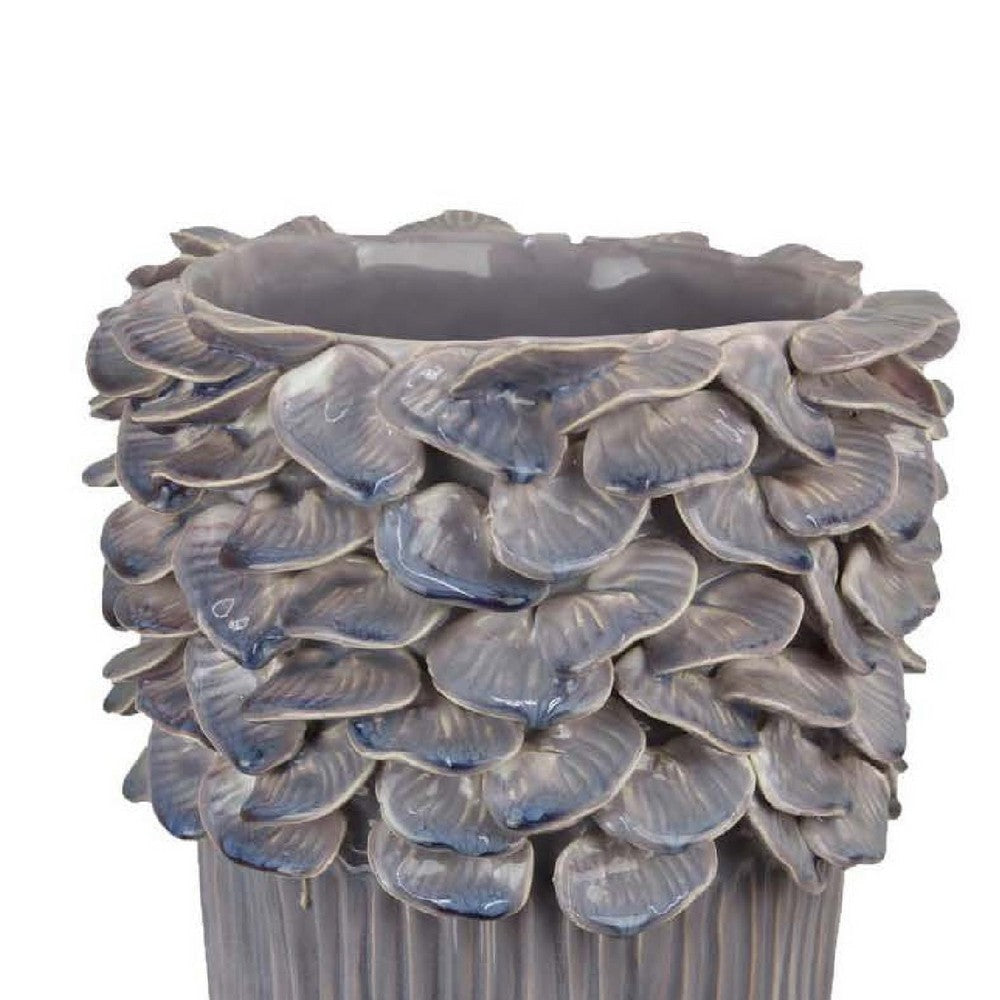 Kiana Decorative Vase | Gray Ceramic Flared Scales Rim Accent | 16’’ BM334956