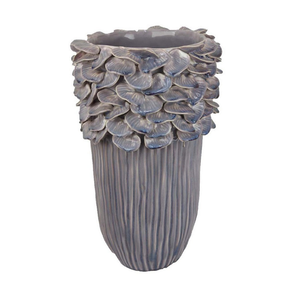 Kiana Decorative Vase | Gray Ceramic Flared Scales Rim Accent | 16"