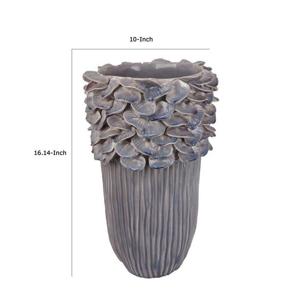 Kiana Decorative Vase | Gray Ceramic Flared Scales Rim Accent | 16’’ BM334956