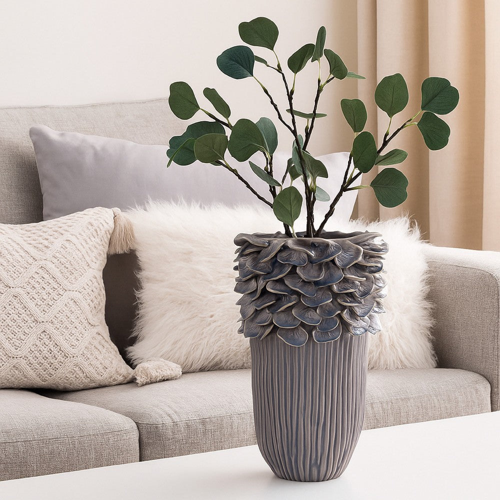 Kiana Decorative Vase | Gray Ceramic Flared Scales Rim Accent | 16"