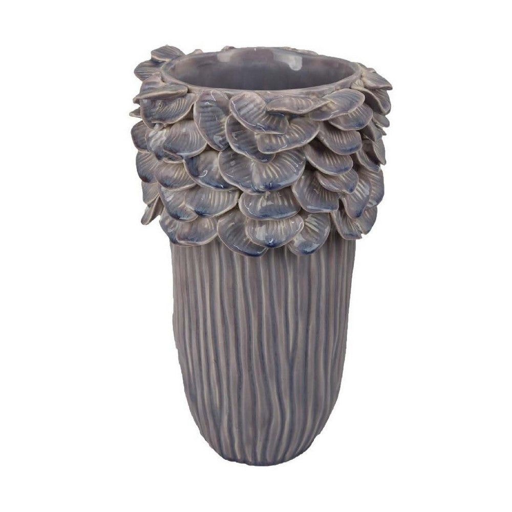 Kiana Decorative Vase | Gray Ceramic Flared Scales Rim Accent | 13’’ BM334957