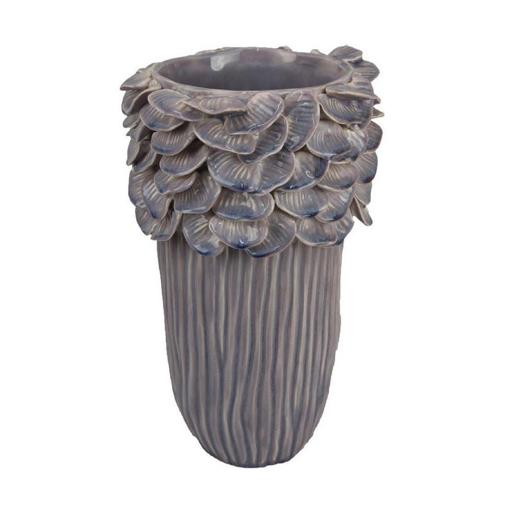 Kiana Decorative Vase | Gray Ceramic Flared Scales Rim Accent | 13"