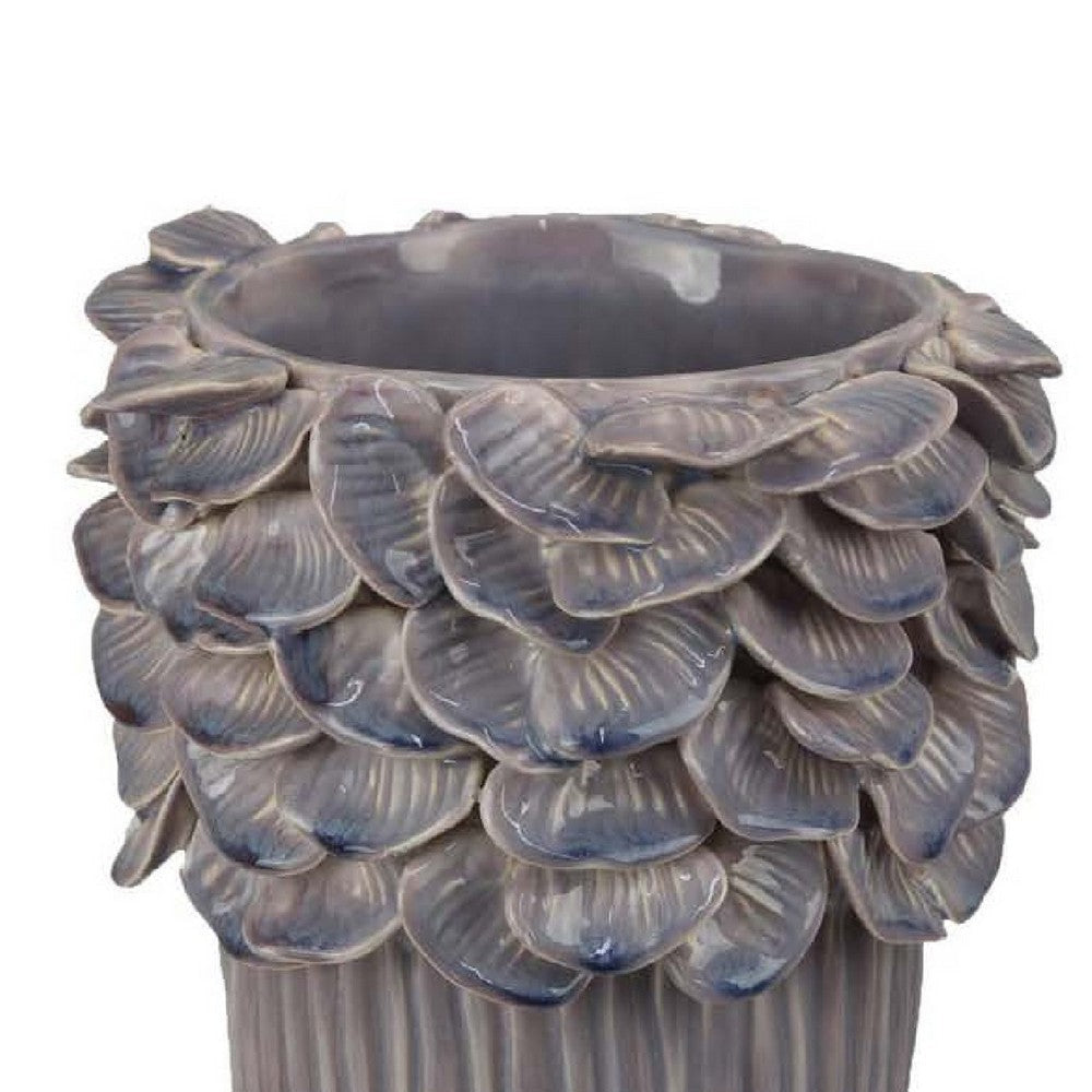 Kiana Decorative Vase | Gray Ceramic Flared Scales Rim Accent | 13’’ BM334957
