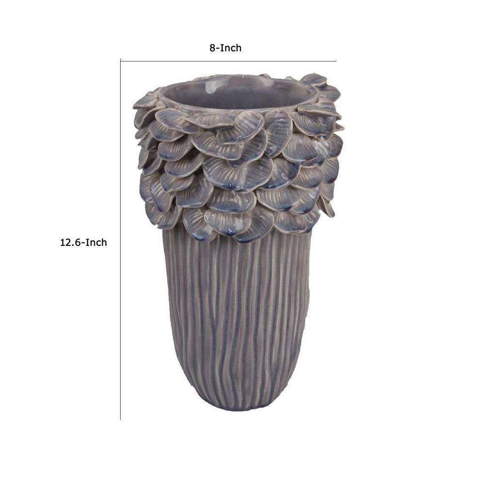 Kiana Decorative Vase | Gray Ceramic Flared Scales Rim Accent | 13’’ BM334957