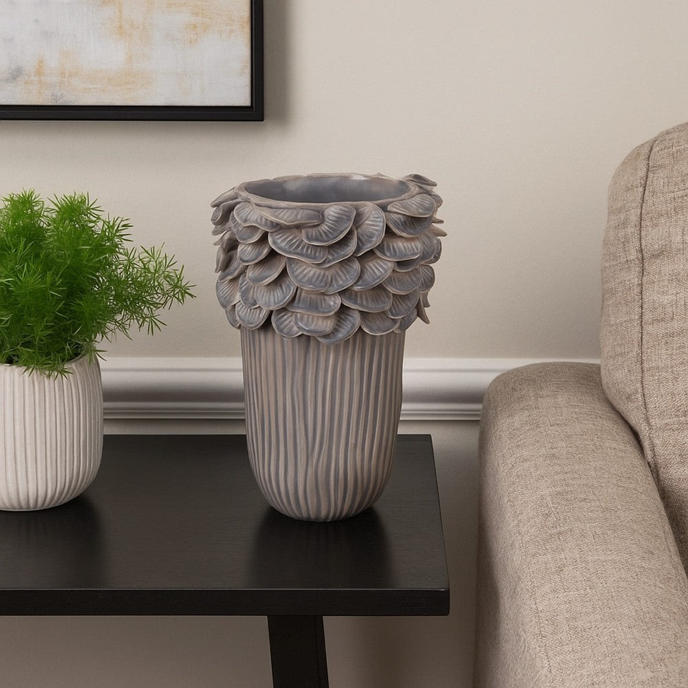 Kiana Decorative Vase | Gray Ceramic Flared Scales Rim Accent | 13’’ BM334957