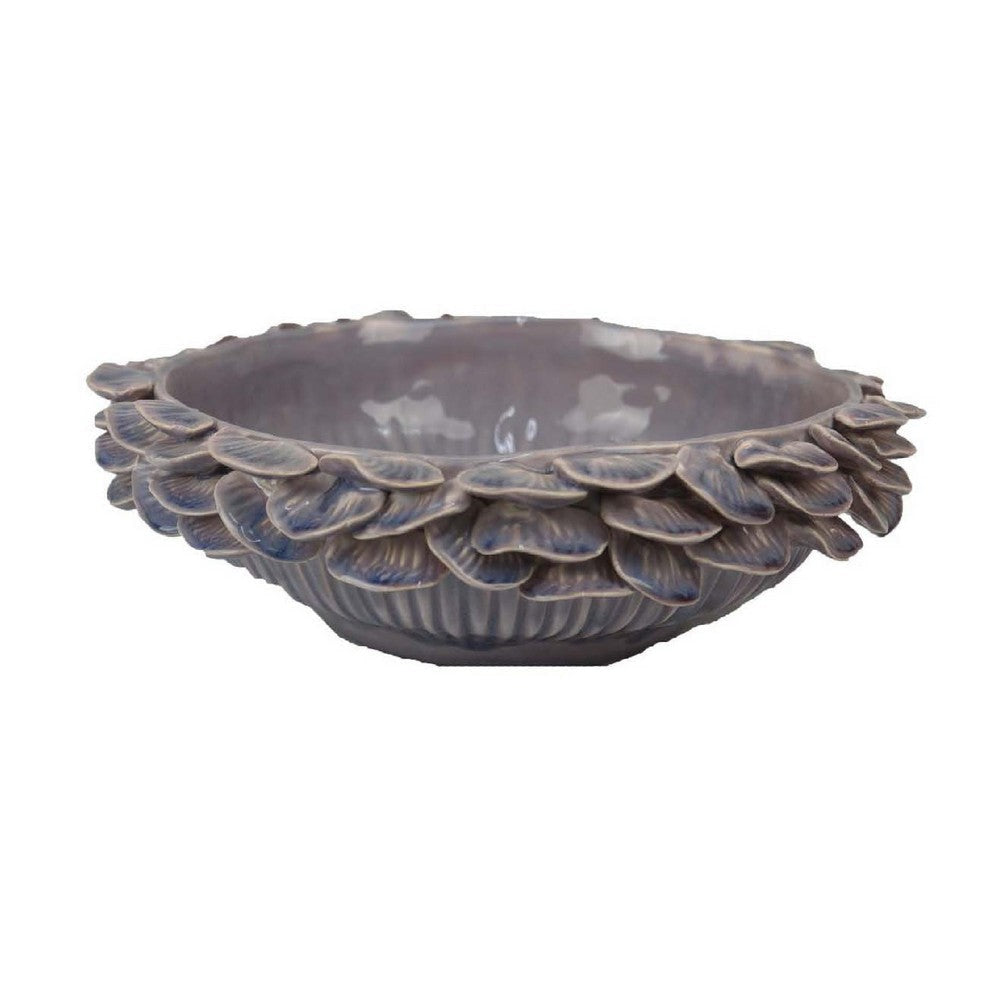 Kiana Decorative Bowl | Gray Ceramic | Flared Scales Rim Accent | 12’’ BM334958