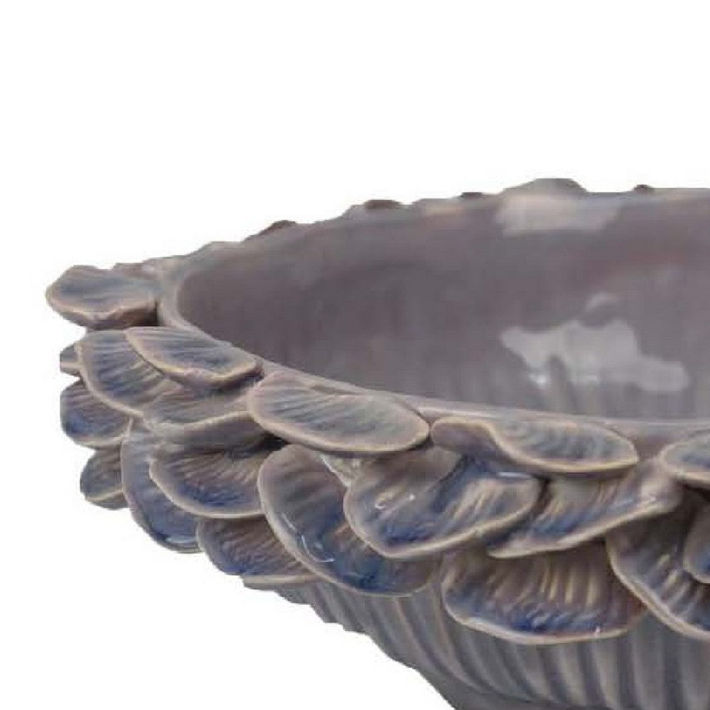 Kiana Decorative Bowl | Gray Ceramic | Flared Scales Rim Accent | 12’’ BM334958