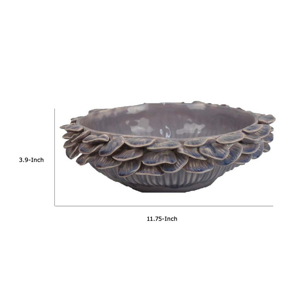 Kiana Decorative Bowl | Gray Ceramic | Flared Scales Rim Accent | 12’’ BM334958