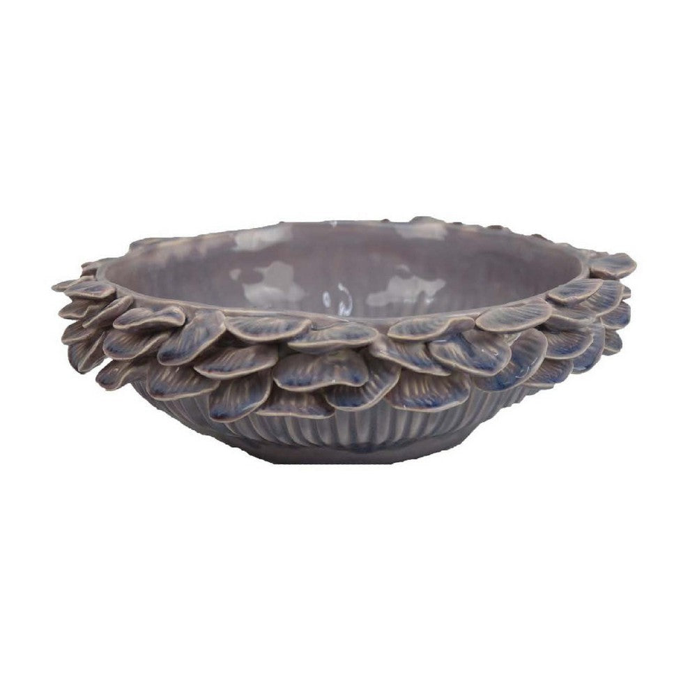 Kiana Decorative Bowl | Gray Ceramic | Flared Scales Rim Accent | 12"
