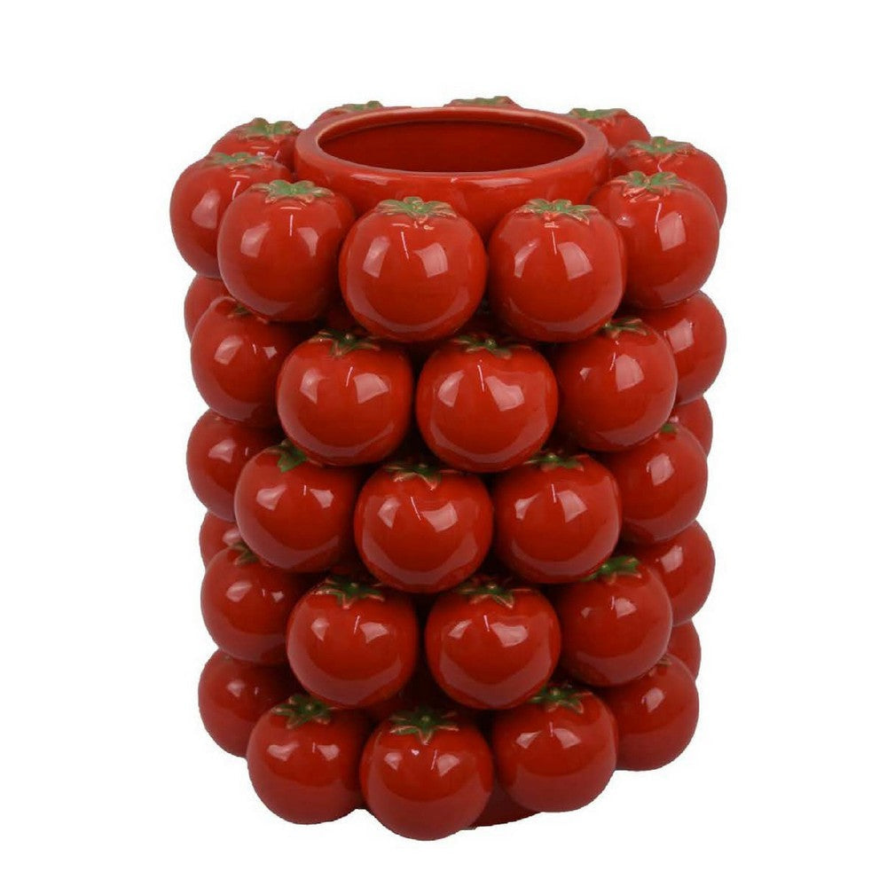 Nyssa Decorative Ceramic Tomato Vase | Green Red Glazed | 12’’ BM334970