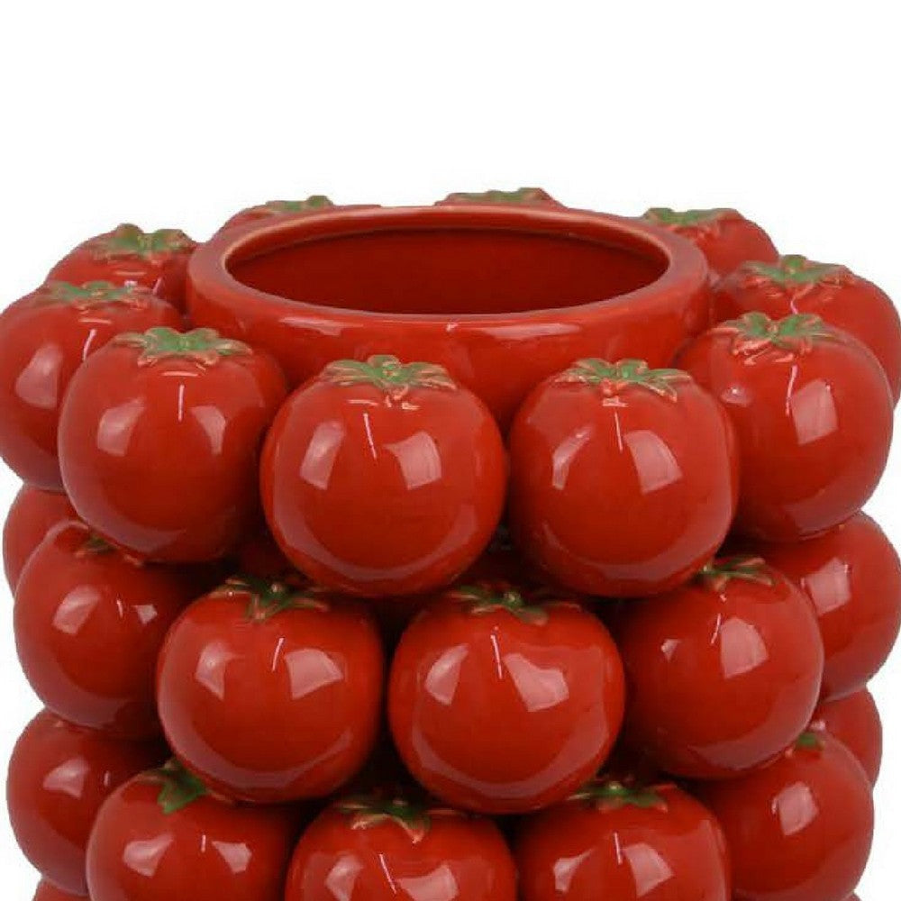 Nyssa Decorative Ceramic Tomato Vase | Green Red Glazed | 12’’ BM334970