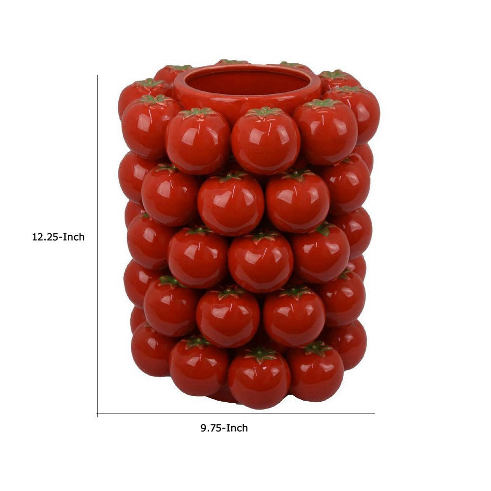 Nyssa Decorative Ceramic Tomato Vase | Green Red Glazed | 12’’ BM334970