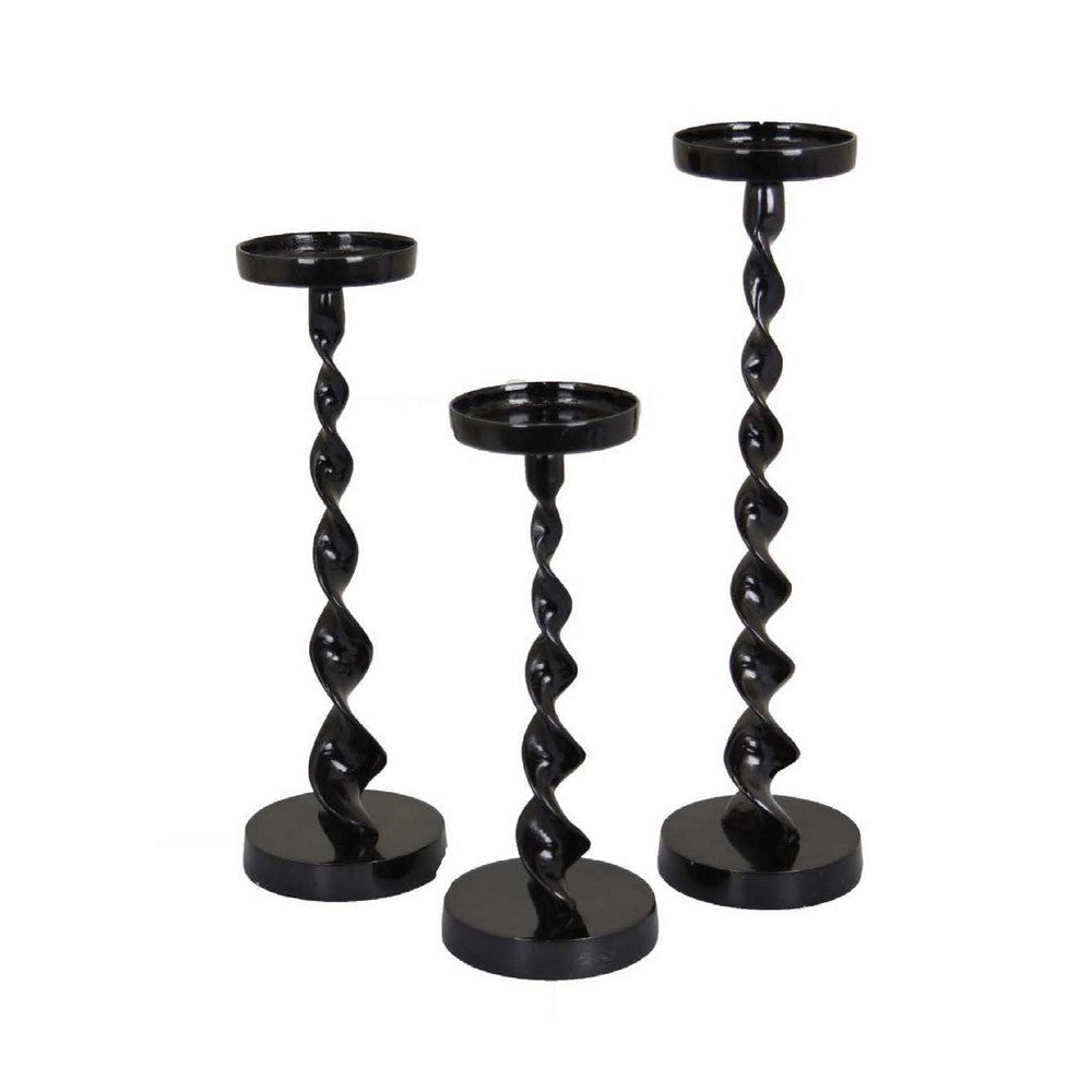 Siana Accent Candle Holder Set of 3 Black Metal Twisted Stem