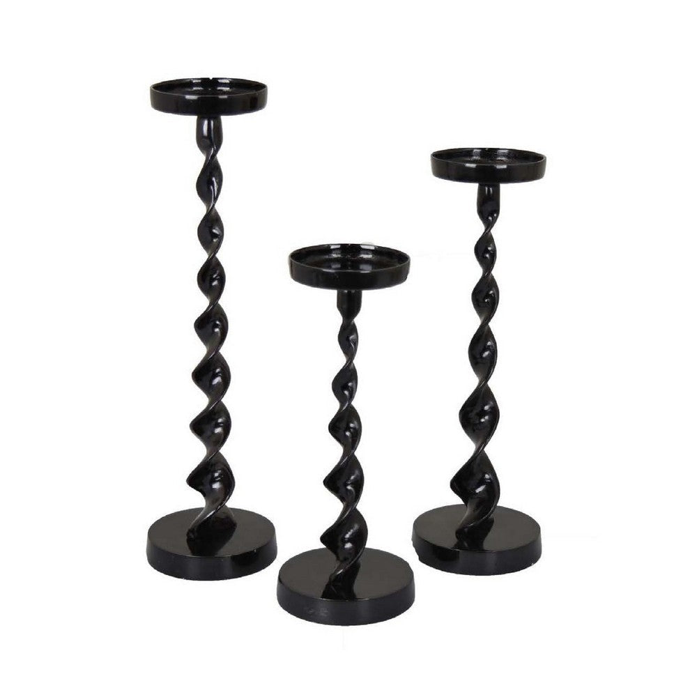Siana Accent Candle Holder Set of 3, Black Metal, Twisted Stem