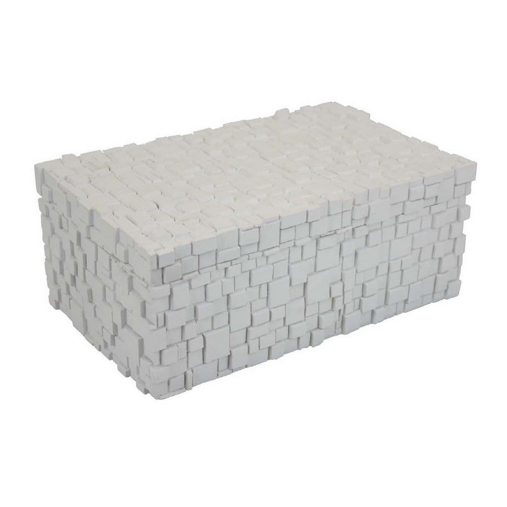 Lissa Decorative Storage Box | Matte White Textured Resin | 13"