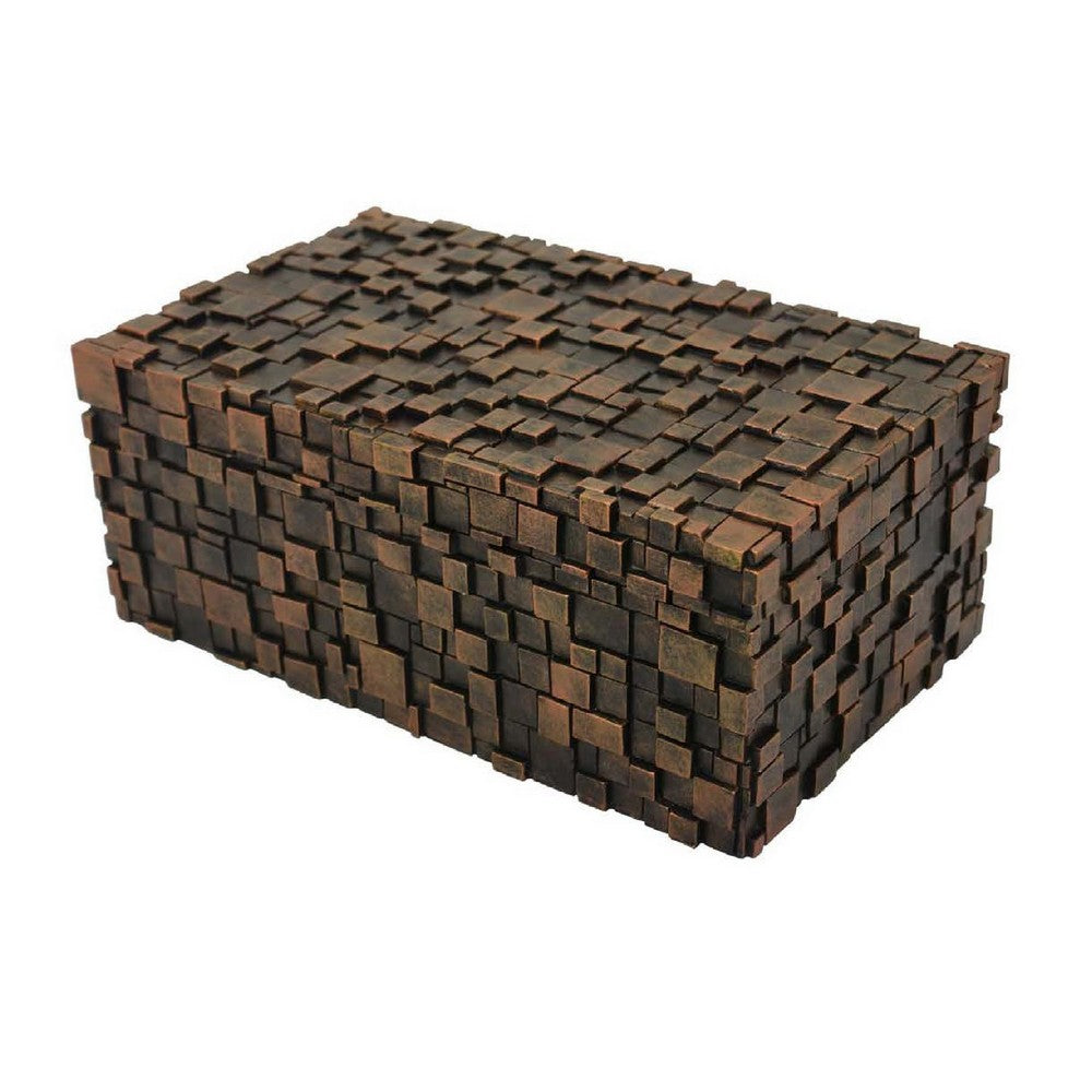 Lissa Decorative Storage Box | Brown Textured Resin Finish | 13"