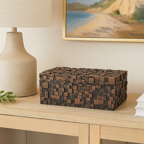 Lissa Decorative Storage Box | Brown Textured Resin Finish | 13"
