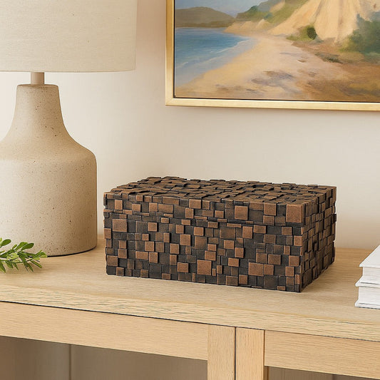 Lissa Decorative Storage Box | Brown Textured Resin Finish | 13"