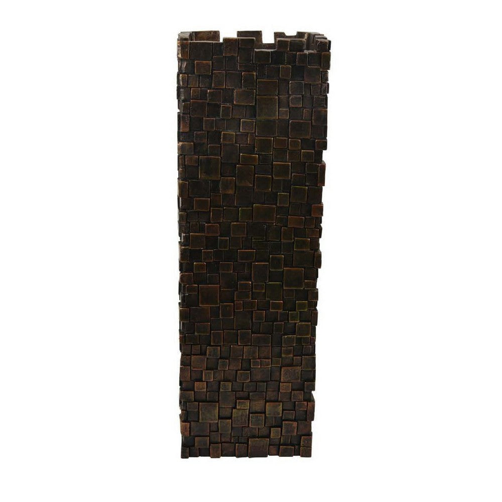 Accent Vase | Dark Bronze Resin | Prominent Geometric Texture | 20"