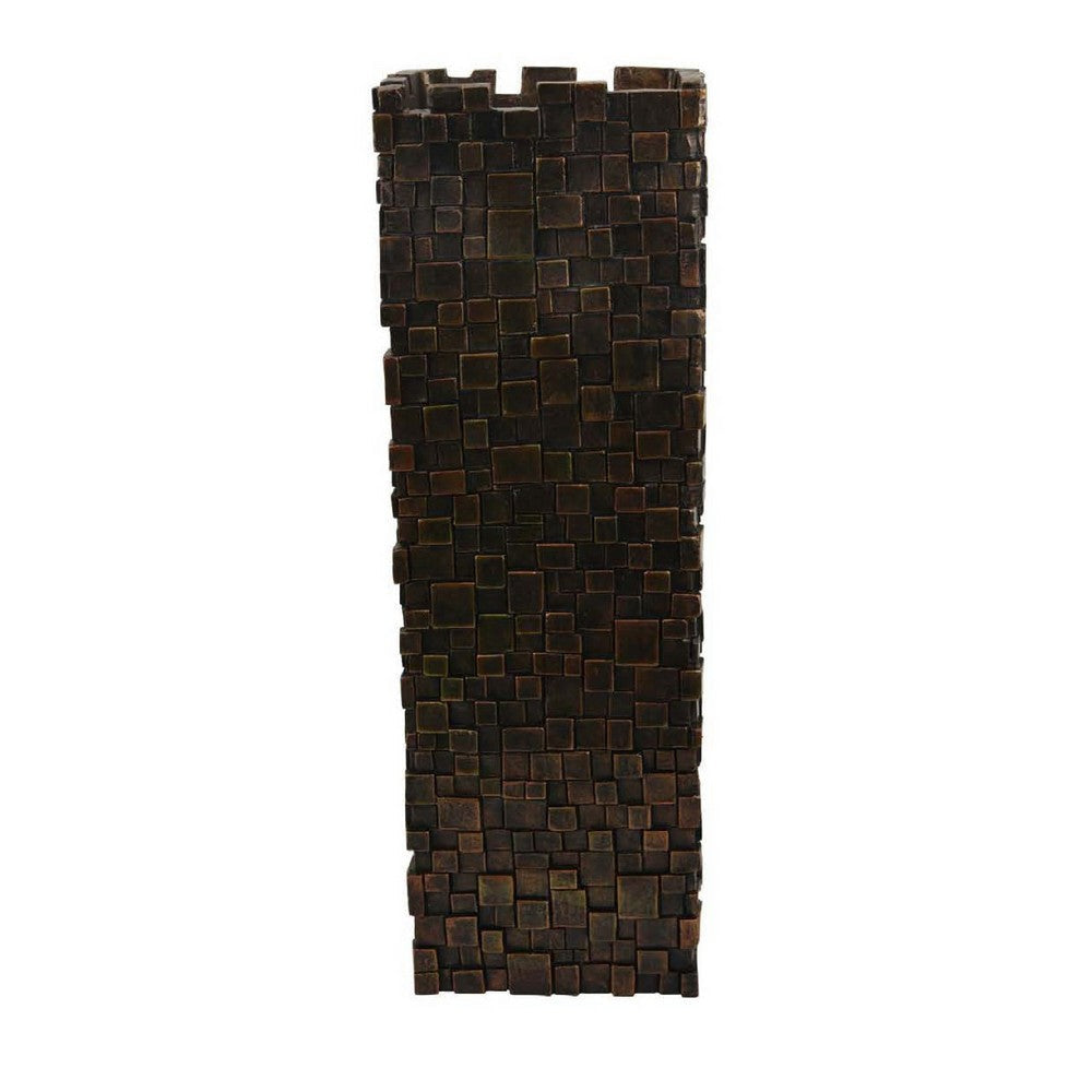 Accent Vase | Dark Bronze Resin | Prominent Geometric Texture | 20’’ BM334986