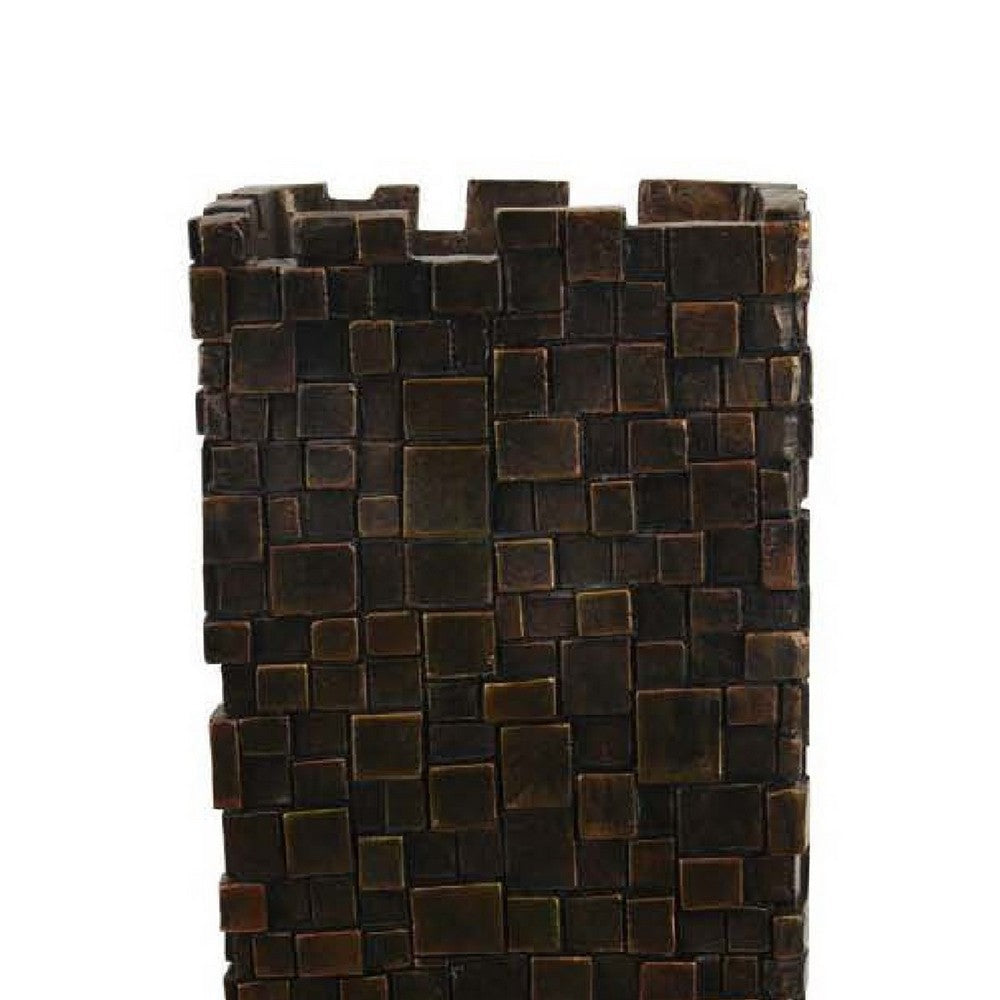 Accent Vase | Dark Bronze Resin | Prominent Geometric Texture | 20’’ BM334986