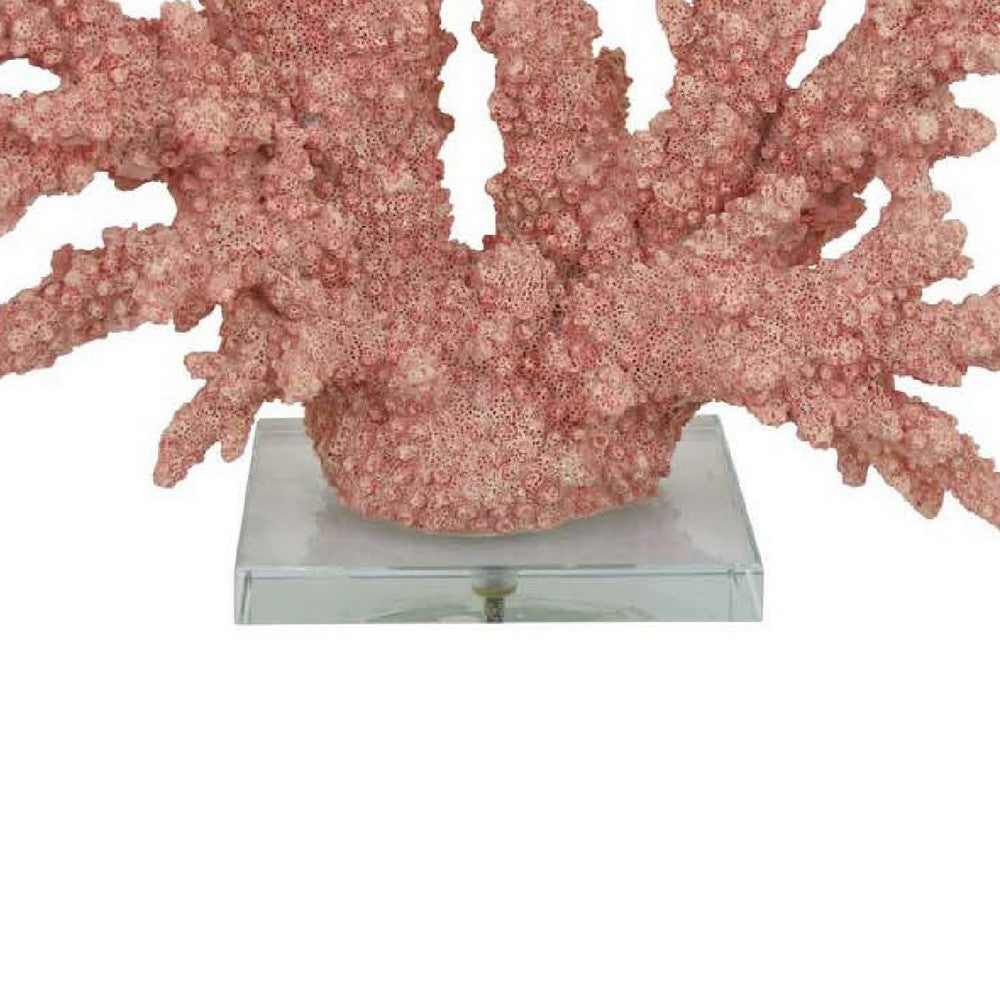 Coral Tabletop Decoration | Pink Resin with Acrylic Base | 13"