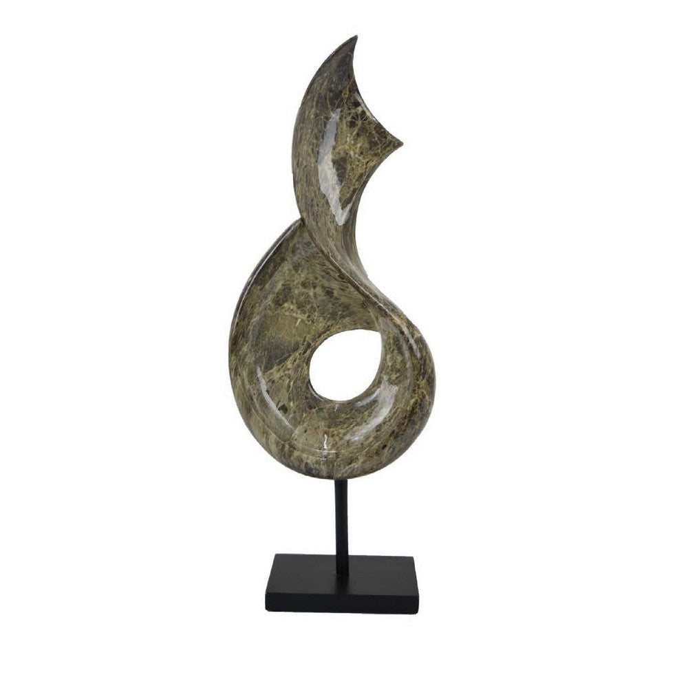 Tabletop Accent Decor | Gray Green Resin | Black Metal Support | 22’’ BM334994