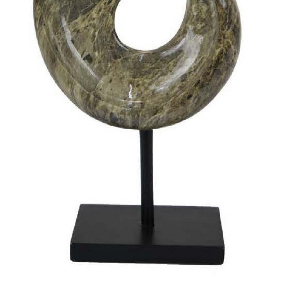 Tabletop Accent Decor | Gray Green Resin | Black Metal Support | 22’’ BM334994